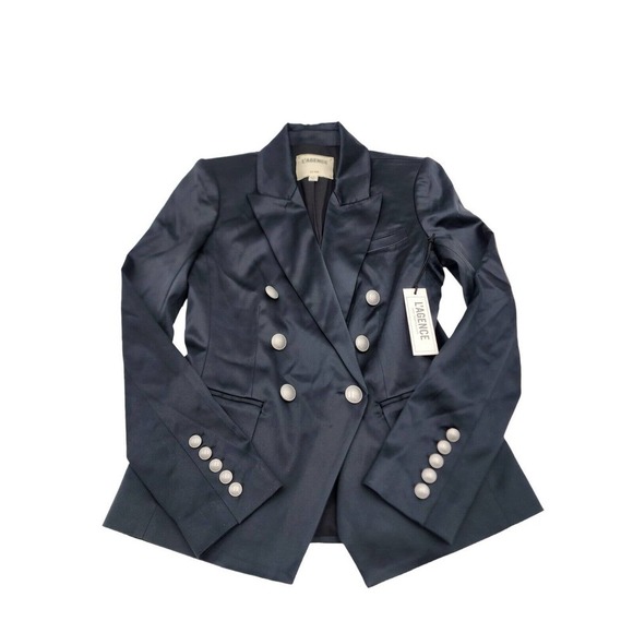 L'AGENCE Blazer Kenzie Double Breasted Black Satin Jacket Size 2 - Picture 7 of 16